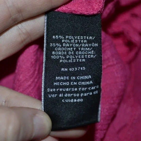 Zac & Rachel Cold Shoulder Fuchsia Boho Vacation Dressy Crochet Detailed Top - Picture 7 of 9